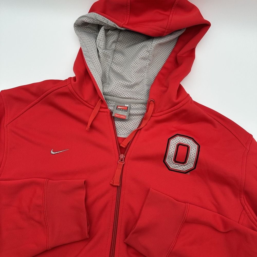 Nike Team Y2K Ohio State Buckeyes Red Full Zip Hoodie NikeFit Therma Embroidered
